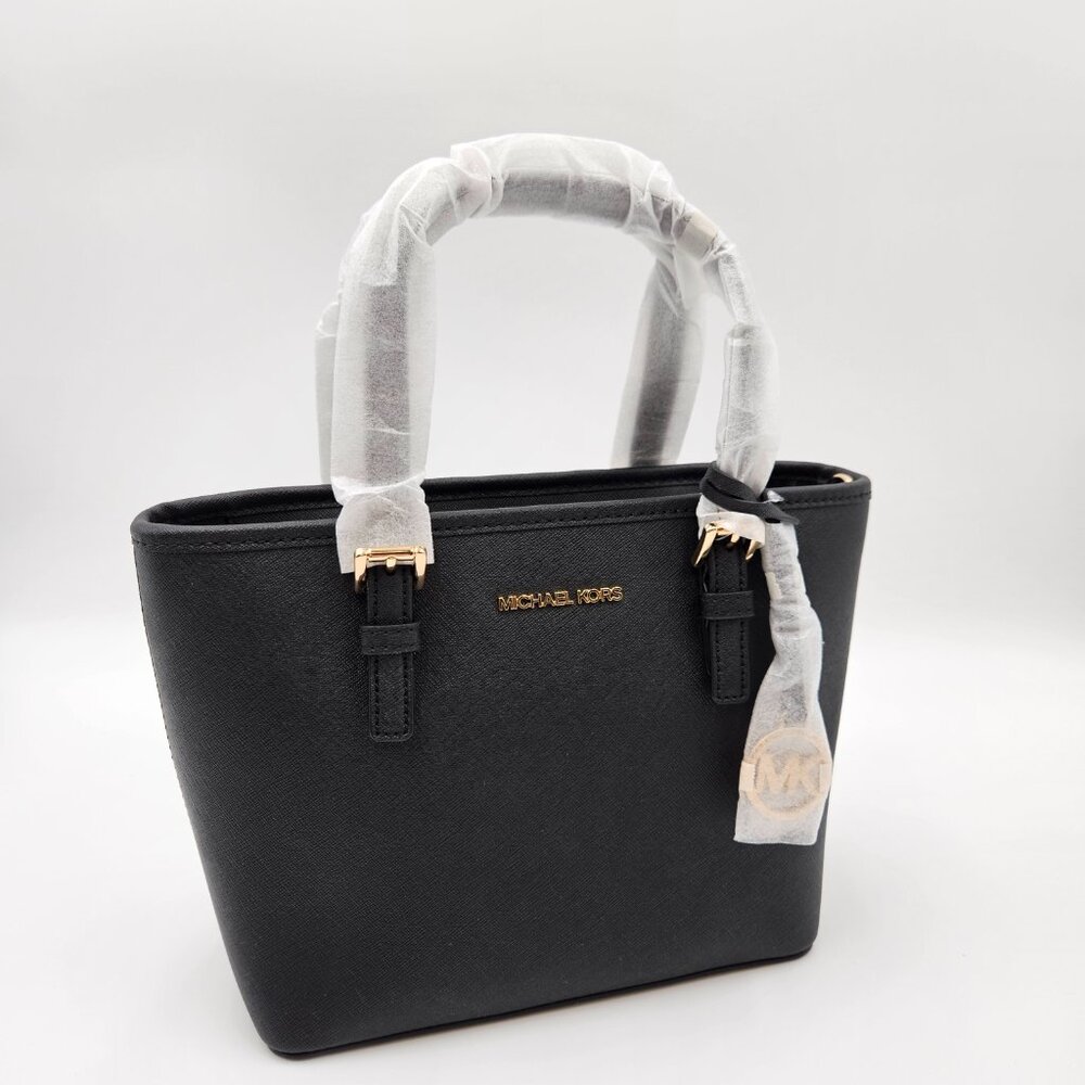 Michael Kors Black and Gold Saffiano Leather Crossbody Tote